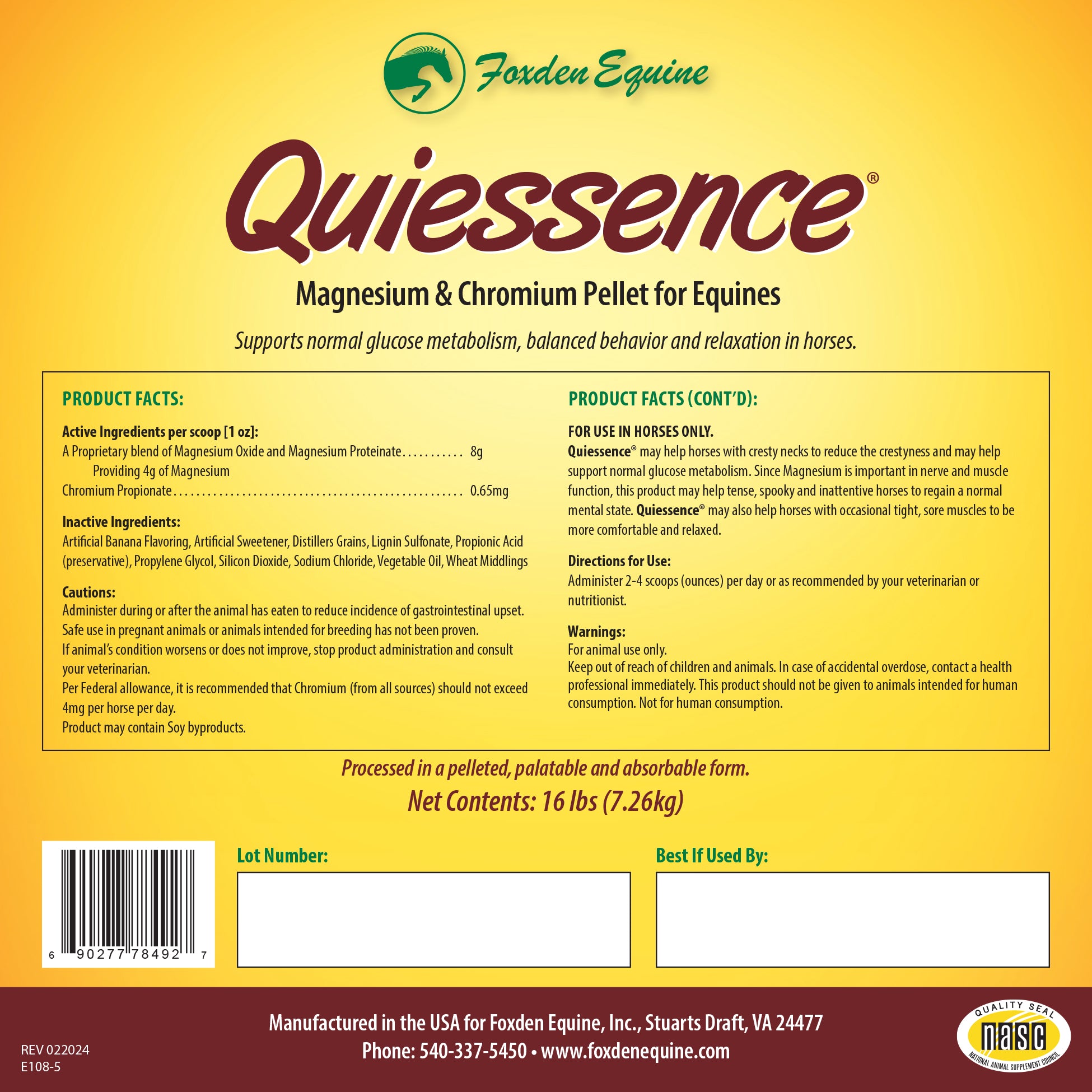 Horse Behavioral Balance Supplement Quiessence Foxden Equine