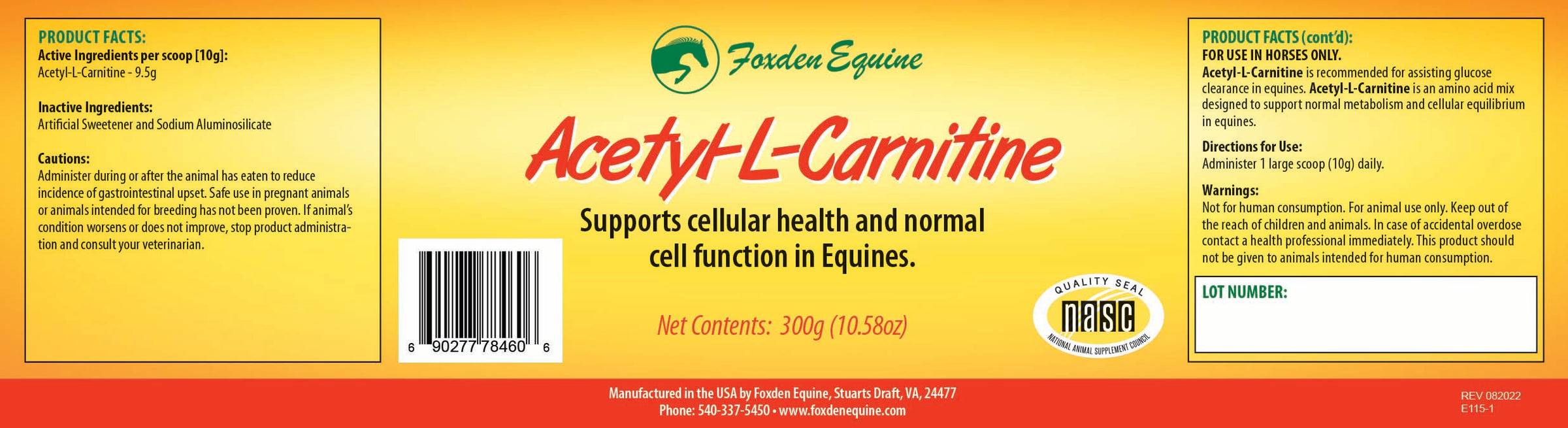 Horse Antioxidant & Metabolic Boost AcetylLCarnitine Foxden Equine